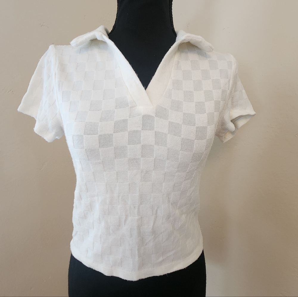 Soft Cream Checkered Women's Top, Size XS